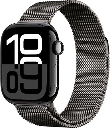 Apple Watch Series 10 46mm Jet Black Titanium Case with Milanese Loop, Slate Apple Watch Series 10 46mm Jet Black Titanium Case with Milanese Loop, Slate